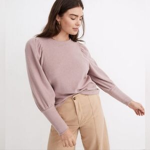 Madewell Womens Pink/Cream Brushed Puff-Sleeve Top Size XS
